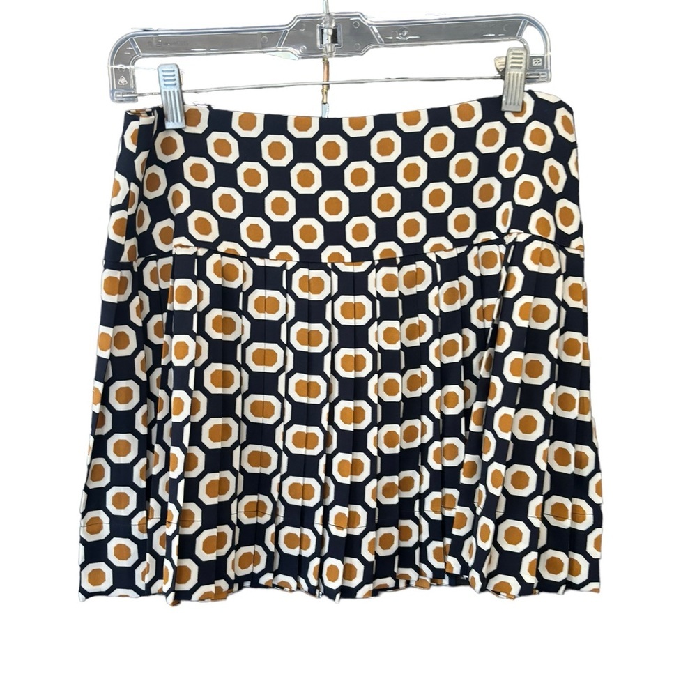 Theory Sylvian Geometric True Navy Pleated A lined Skirt Size 8 Silk - Picture 3 of 13